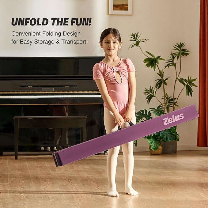 ZELUS 8' Folding Gymnastics Balance Beam, Floor Balance Beam w/Carry Handles - Image 3