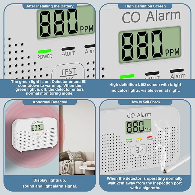 Carbon Monoxide Detector Powered by AA Battery, CO Monitoring Alarm - Image 3