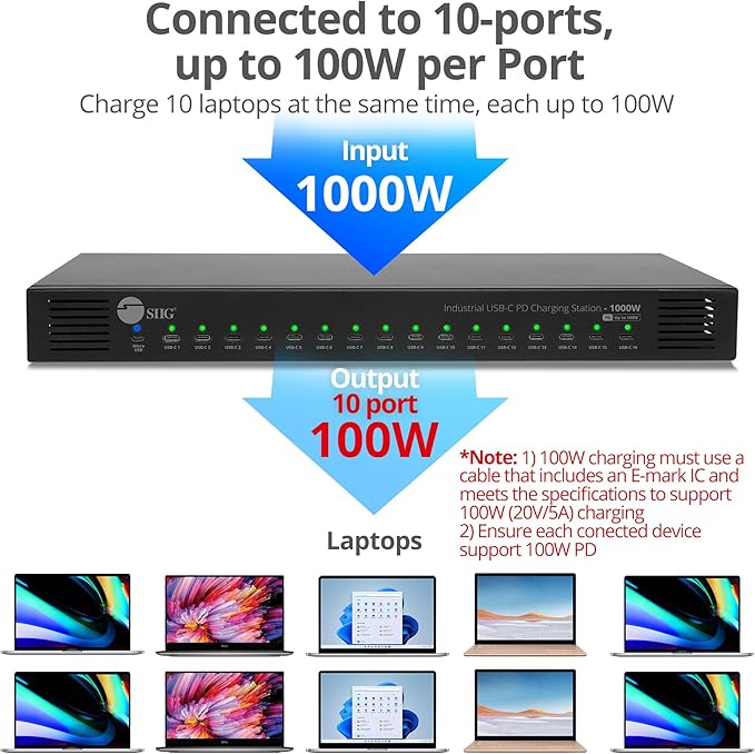 SIIG 16-Port Industrial USB-C PD Charging Station - 1000W - up to 10 USB-C 100W - Image 4