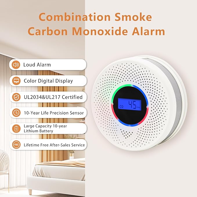 Kesy Upgraded Smoke and Carbon Monoxide Detector 10-Year Lifespan, Dual Sensor - Image 3