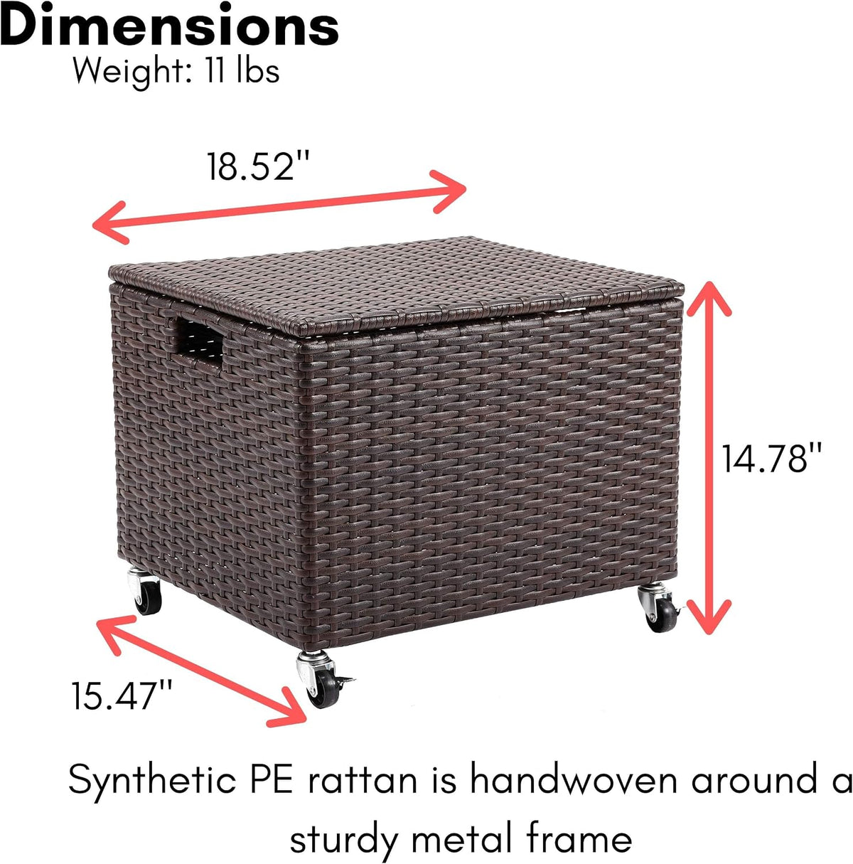 birdrock home rattan rolling storage box with lid, close-up detail