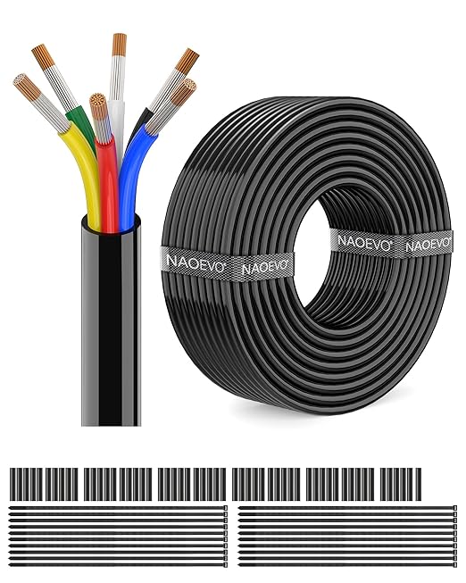 NAOEVO 16 Gauge Wire 6 Conductor Electrical Wire, 16 AWG Stranded PVC Cord by NAOEVO