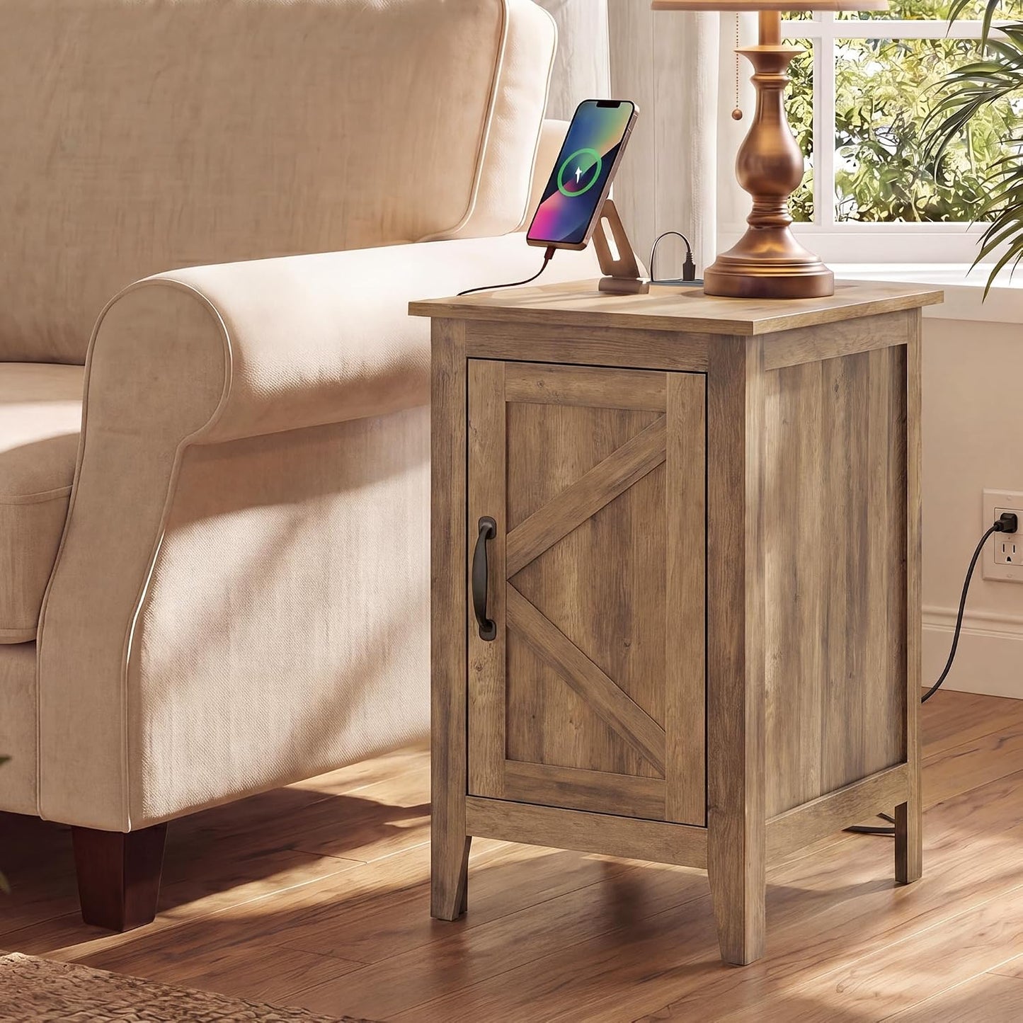 VASAGLE LIRY Collection - End Table with Charging Station, Side Table with Storage Cabinet, Night Stand for Living Room, Bedroom, Home Office, Warm Brown ULET131K101S