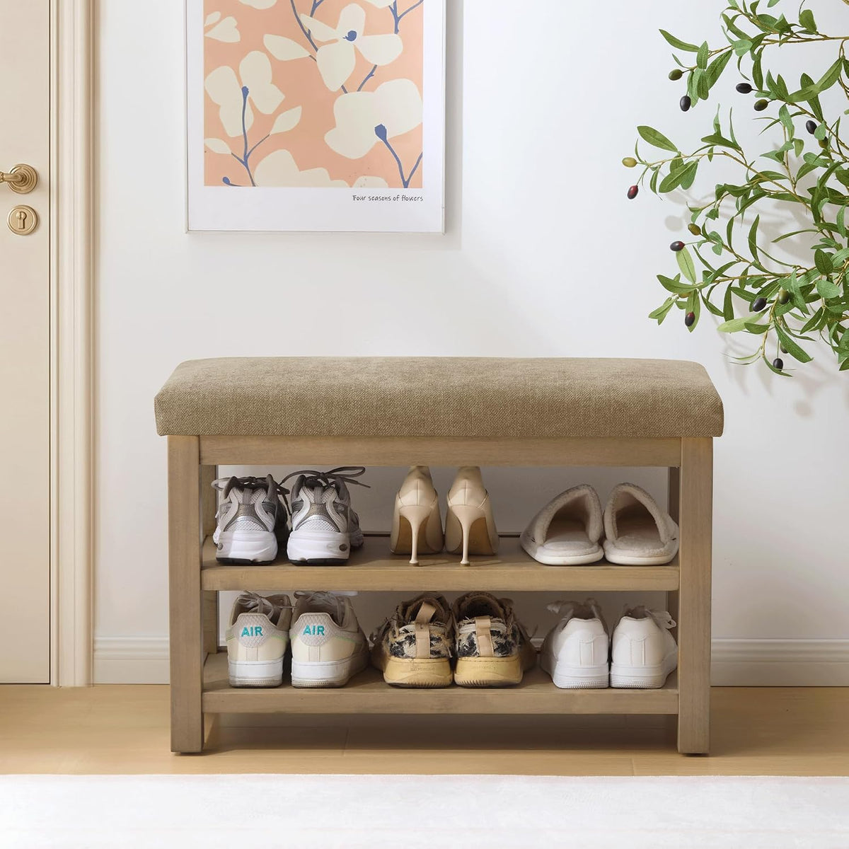 zihanhome 2 tier shoe rack bench with cushion, main product view