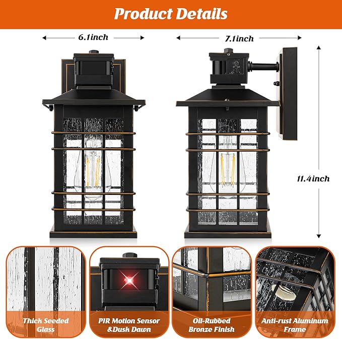 Motion Sensor Outdoor Light Fixture Wall Mount, Dusk to Dawn Oil-Rubbed Bronze - Image 6