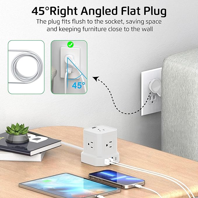 Cube Power Strips with Surge Protection, 6ft Extension Cord with Multiple - Image 8