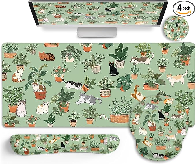 LIMKRIAN Cat Mouse Pad XXL Desk Mat Set, Large Gaming Mousepad Wrist Support by LIMKRIAN