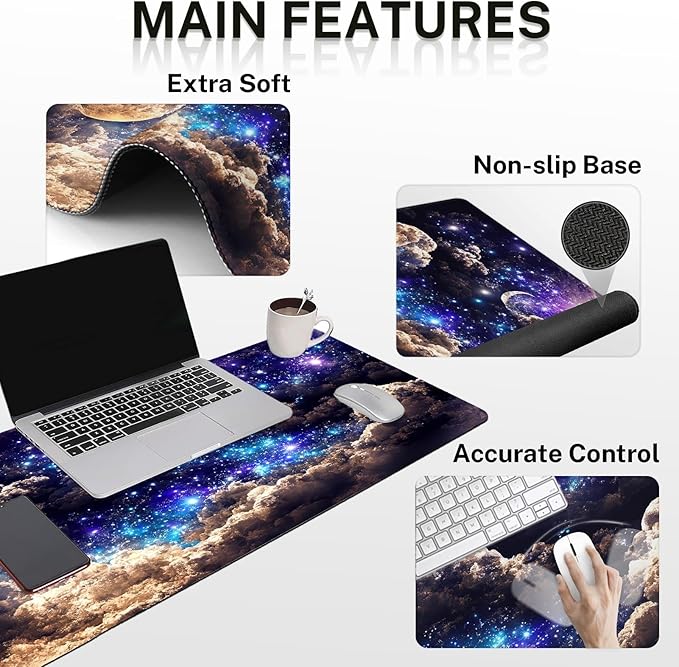 Britimes Moon Space Night Keyboard Mouse Pad Set Blue Cute Cloud 4in1 Large - Image 5