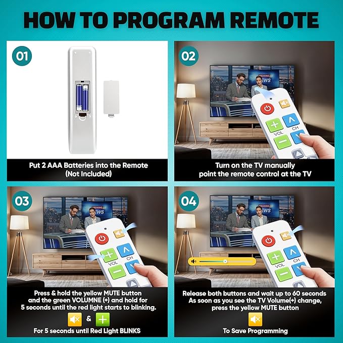 EZclicker Big Button Universal TV Remote Simple Easy to Use, Works - Image 5