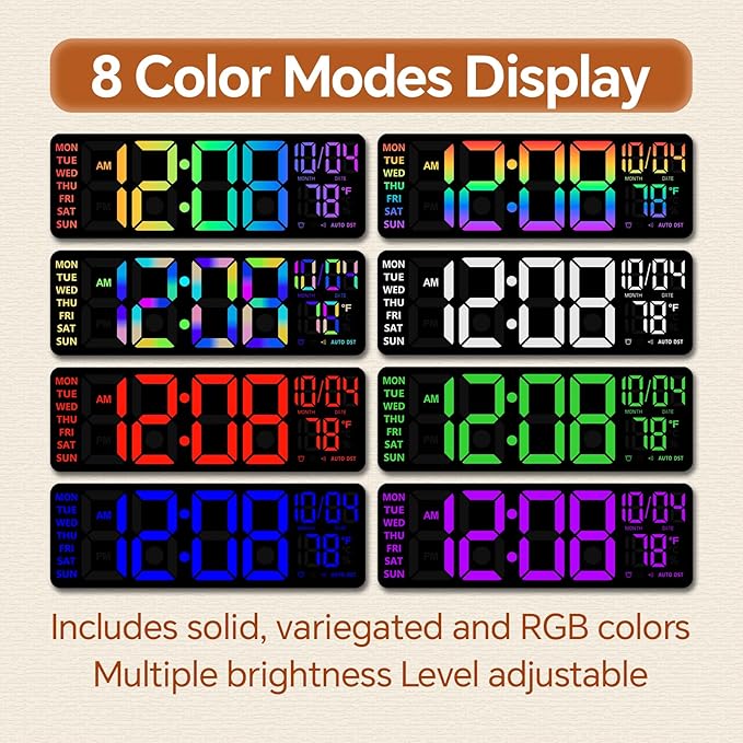 16" Digital Wall Clock with Night Light, Digital Clock with RGB Colors Changing - Image 3