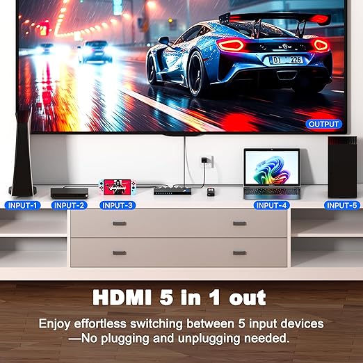 JCHICI 4K HDMI Switch 5x1 with Remote - Image 3