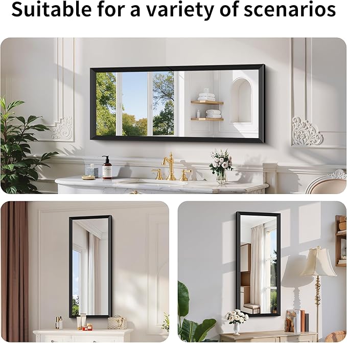 Black Bathroom Mirror 20 x 48 Inch Rectangle Wave Beveled - Image 3