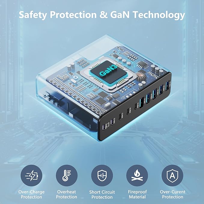 320W USB C Charger Block, 10-Port USB C Charging Station GaN III PD 65W Laptop - Image 5