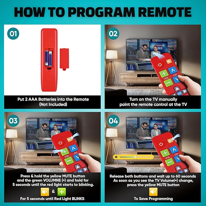 EZclicker Plus Big Button Universal TV Remote Simple Easy to Use, Works - Image 5