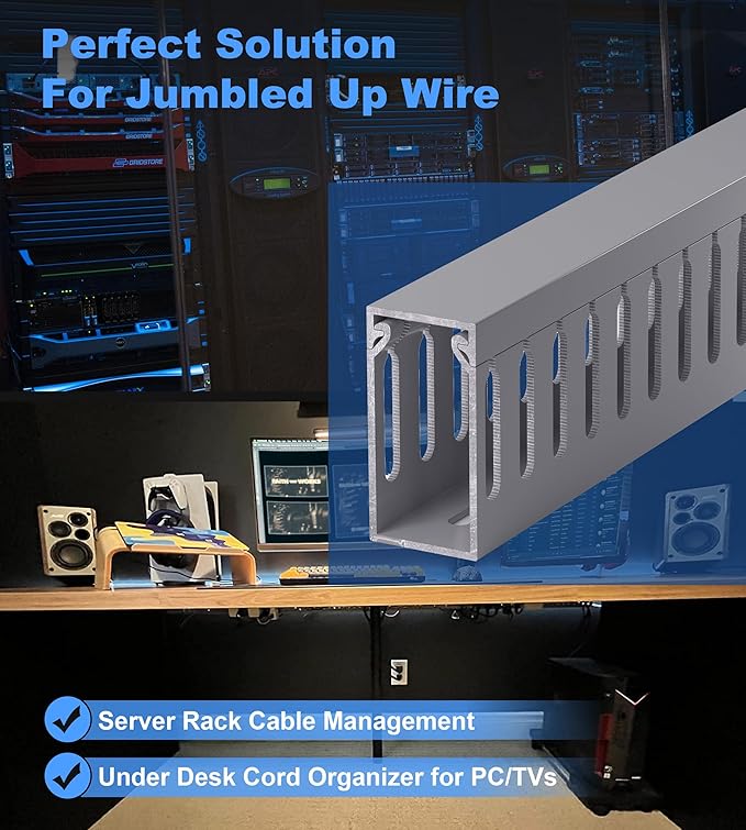 ZhiYo H2in x W1in Server Rack Cable Management Raceway, 99in Cable Raceway Kit - Image 4