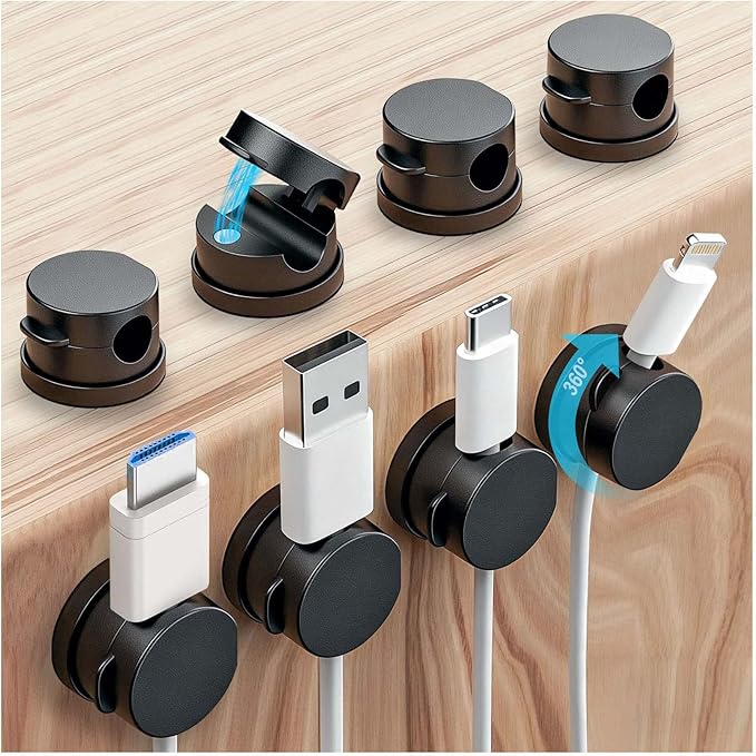 OneLeaf 8 Pack 360° Rotatable Strong Magnetic Cable Clips Cord Holder by OneLeaf