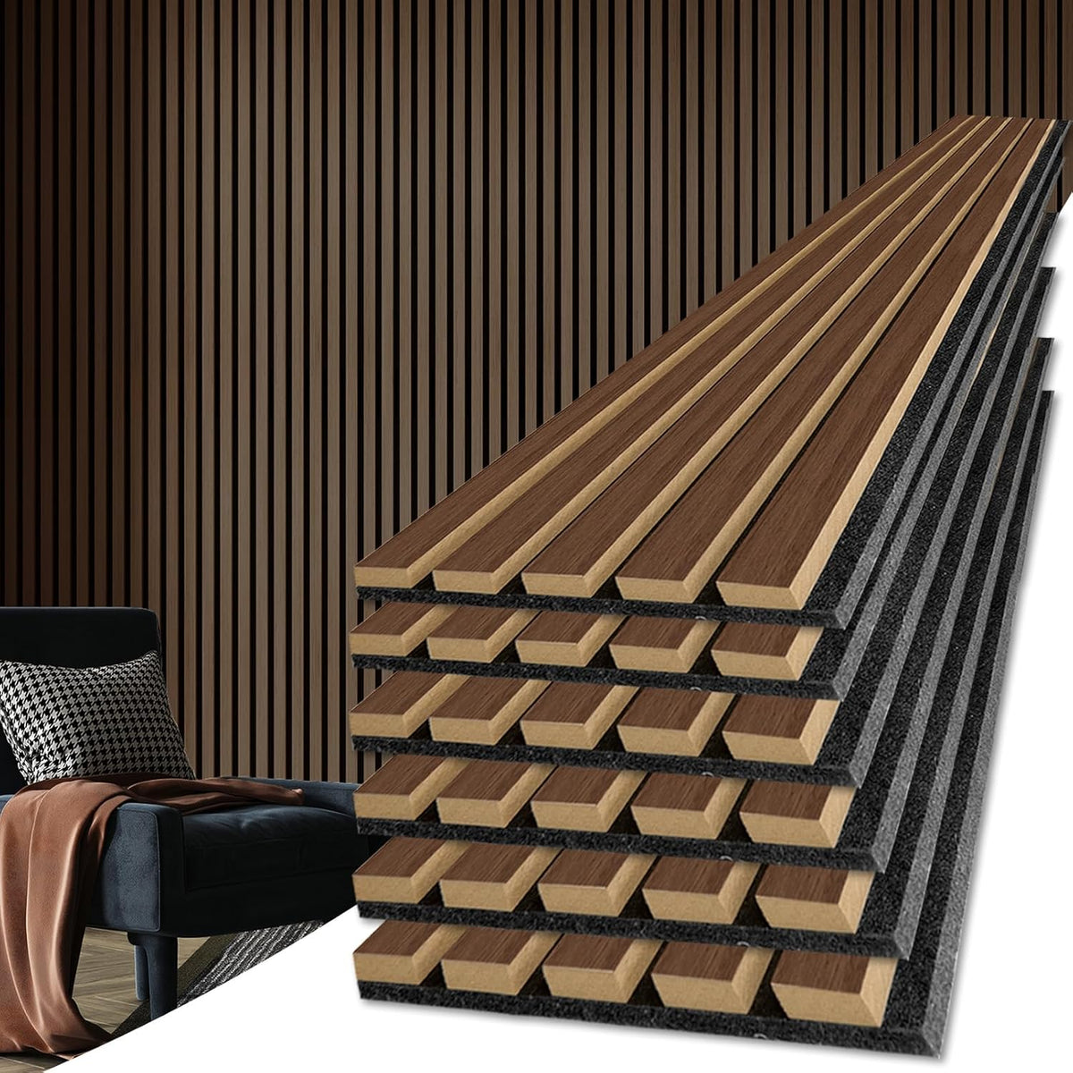Art3d 6-Pack Acoustic Wood Slat Wall Panels