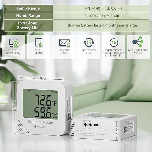 FALA IOT WiFi Temperature & Humidity Monitor, No Subscription 24/7 Remote Temp - Image 3
