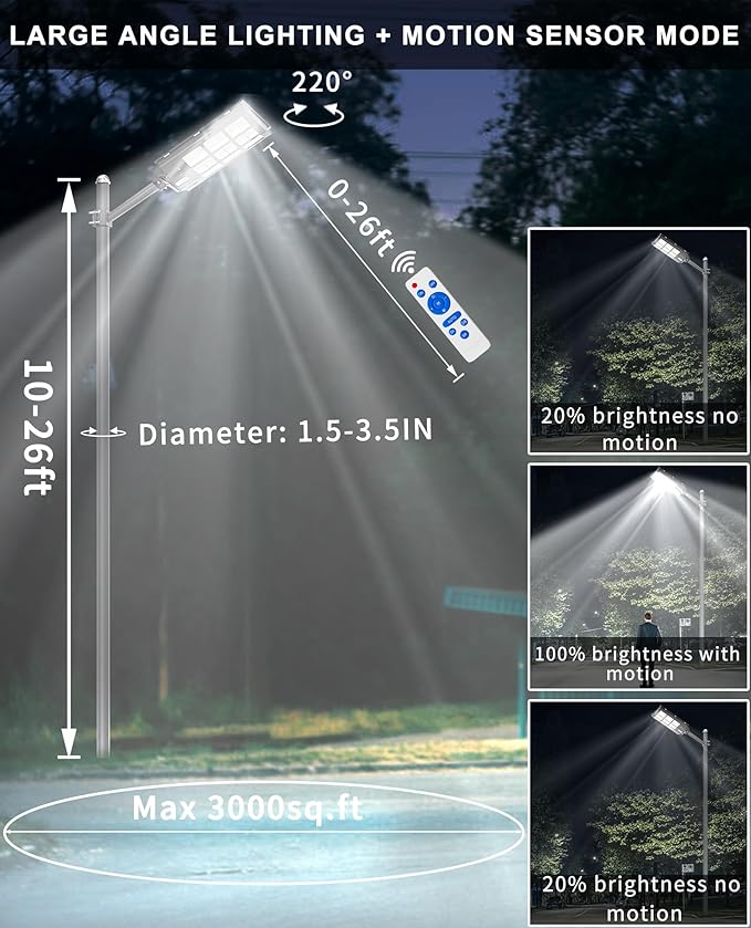 JAYNLT Y-3600W Solar Street Lights Outdoor, 360000LM 6500K Parking Lot Lights - Image 3
