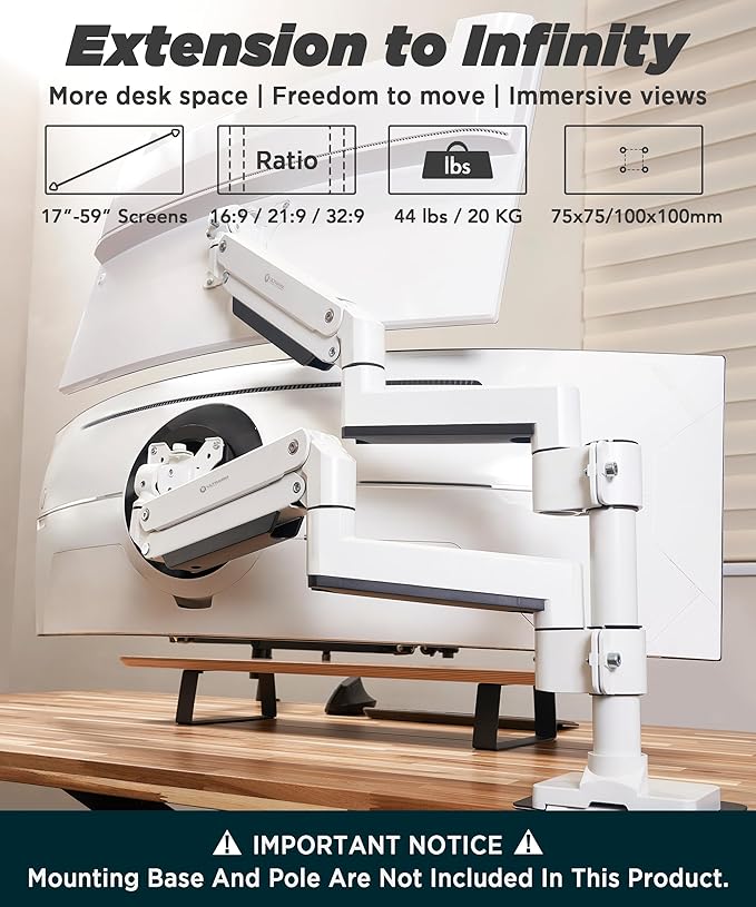 ULTRARM Heavy Duty Extension Arm Dual 49" Vertical Stacked Monitor Mount Height - Image 2