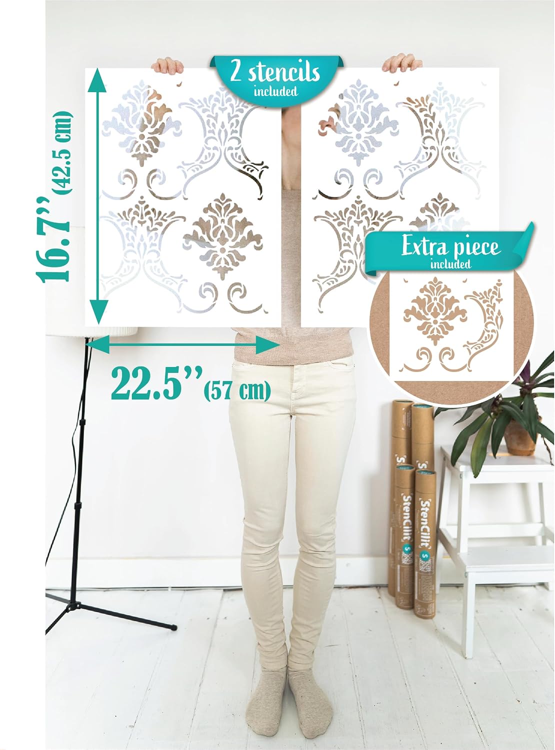 STENCILIT® Baroque Wall Stencil for Painting - 2 Pack of 16.5 x 21.5 in Stencil, Victorian Wall Stencils for Painting Large Pattern, Damask Large Wall Stencils