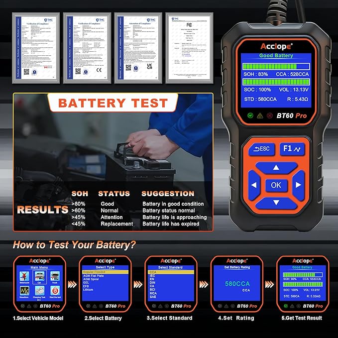 BT60 Pro Acclope Car Battery Tester - Image 2