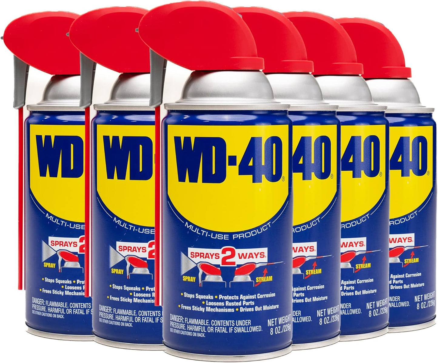 WD-40 Classic Product, Multi-Use Product, Smart Straw, 8 OZ [6-Pack] | Drives Out Moisture, Prevents Rust and Corrosion, Frees Stuck Parts, Removes Grease and Grime, Lubricates Hinges
