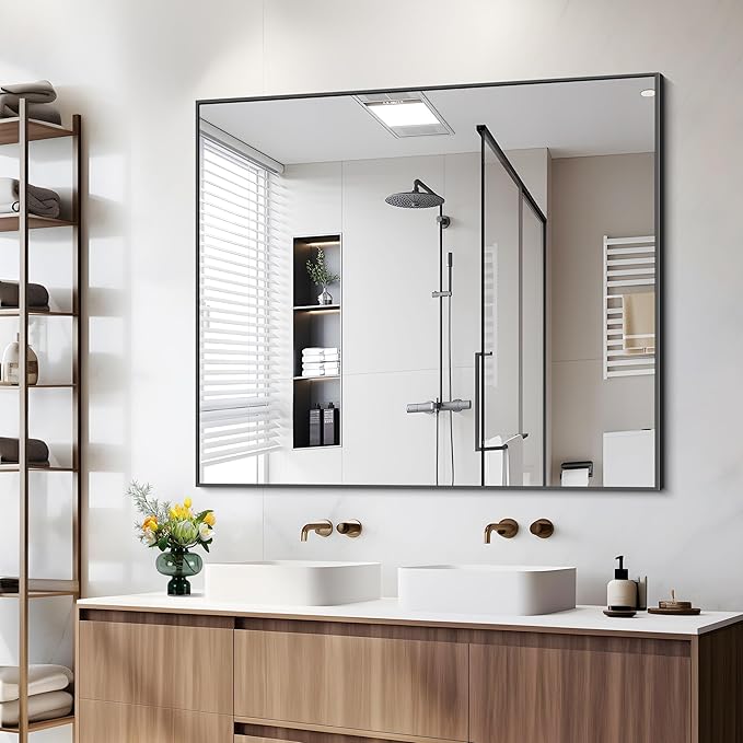 Black Bathroom Mirror for Wall, 36x40 Inch Rectangle Mirrors - Image 5