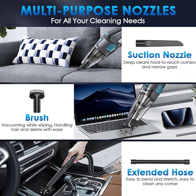 Gxzsk Handheld Vacuum Cordless, 15000PA Strong Suction Hand Held Car Vacuum - Image 3