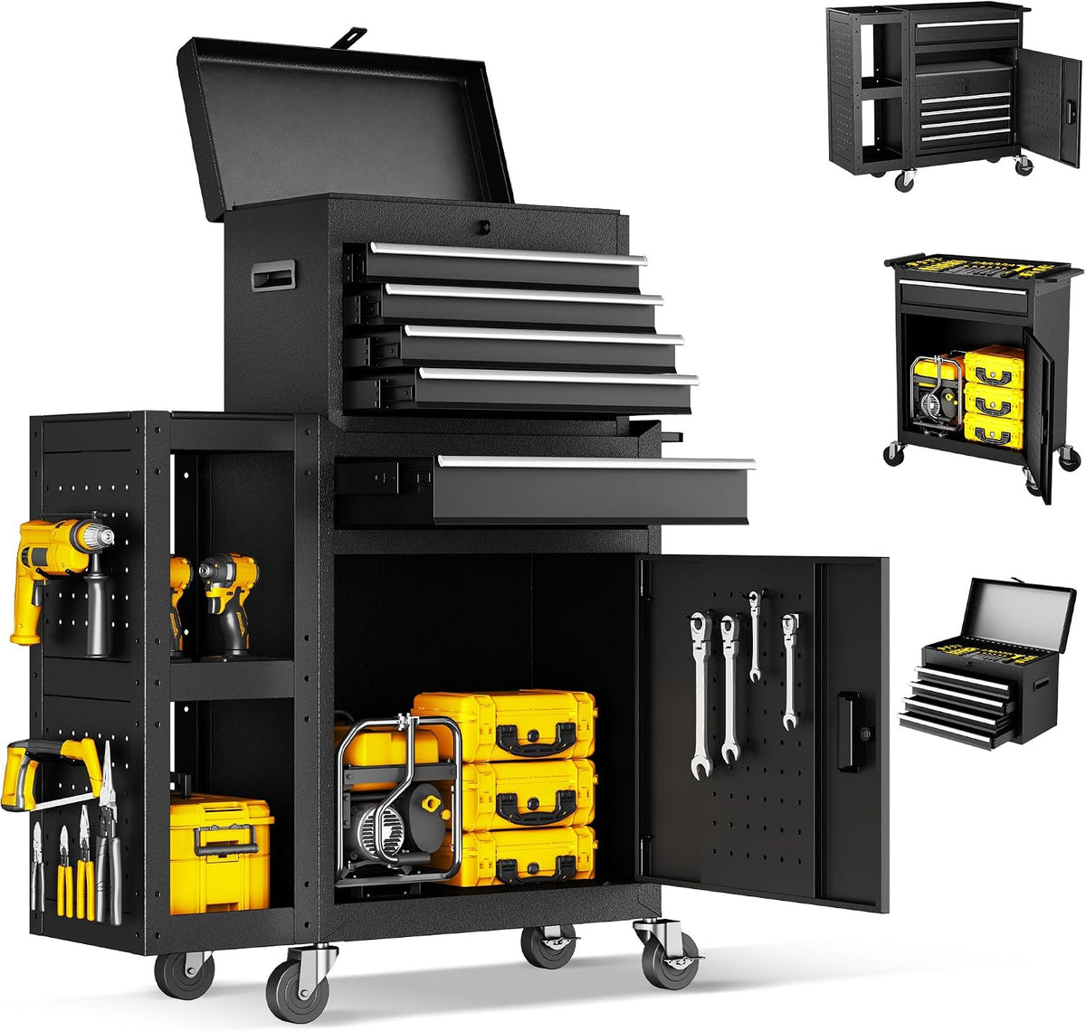 5 drawer rolling tool chest with wheels, 3-in-1, main product view