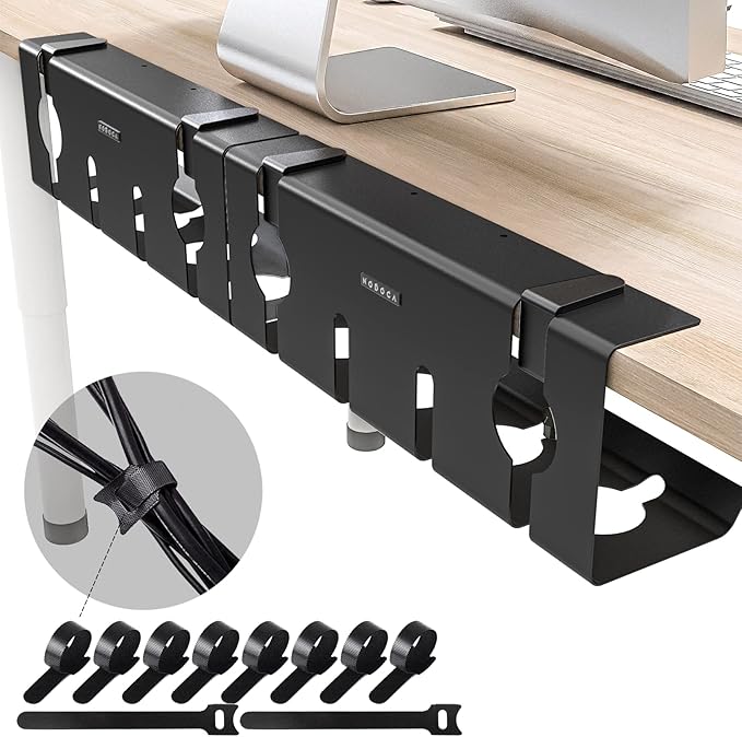 NODOCA No Drill Under Desk Cable Management Tray, Punch-Free Clamp on, Metal by NODOCA