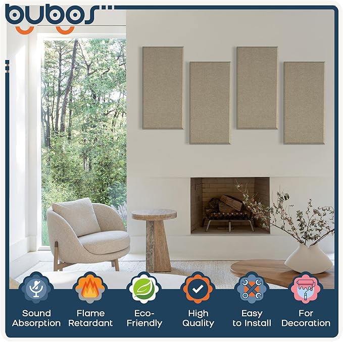 BUBOS 4 PCS Fabric Acoustic Panels, 23.6''x11.8''x2'' Sound Proof Panels - Image 3