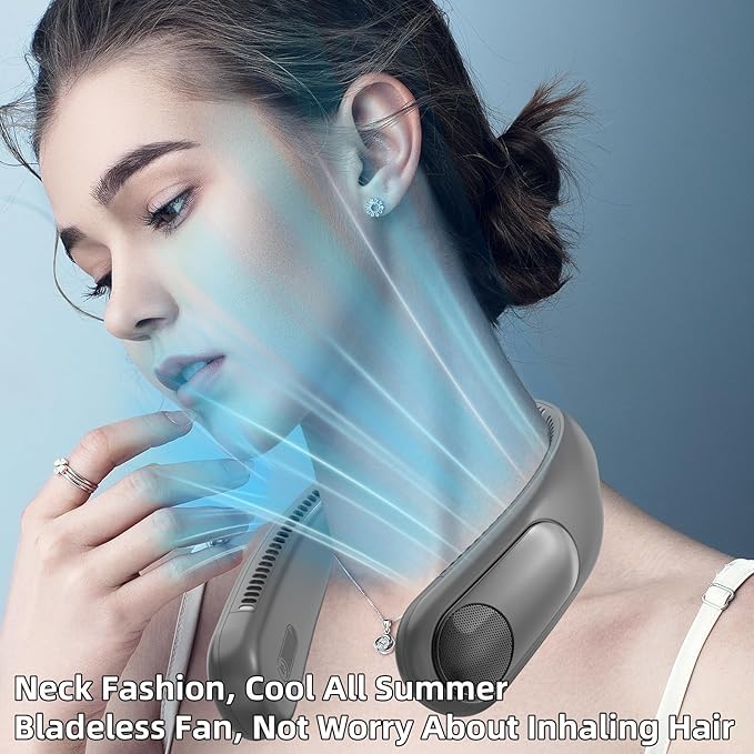 Portable Neck Fan, Personal Wearable Bladeless Fan, LED Display, 6000mAh USB - Image 5