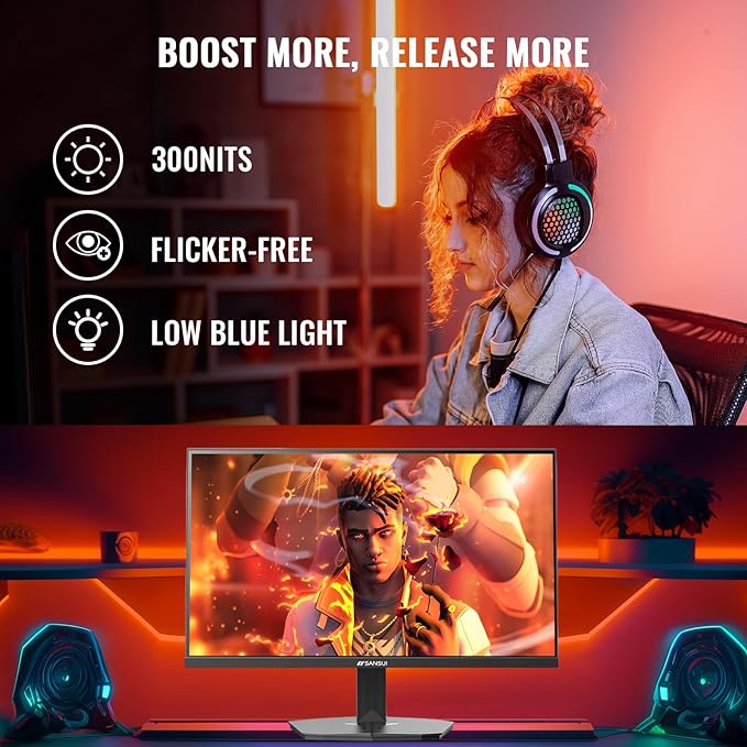 SANSUI Gaming Monitor, 24 Inch 200Hz 180Hz, FHD 1080P 1ms 110% sRGB Computer - Image 7