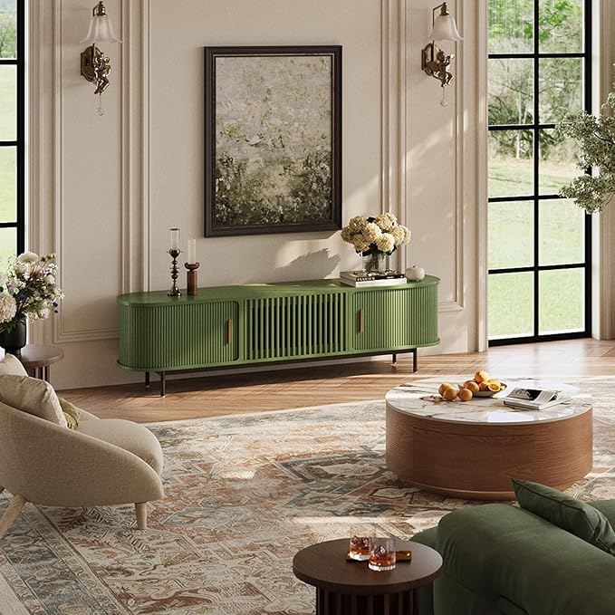 POVISON Fully-Assembled Modern Green TV Stand - Image 8