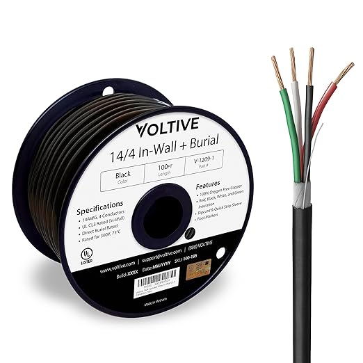 Voltive 14/4 Speaker Wire, in-Wall CL3 & Direct Burial, 100ft by Voltive