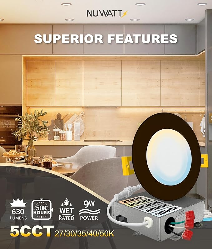 NUWATT 6 Pack 4 Inch Ultra-Thin Bronze LED Recessed Lighting, 5CCT - Image 3