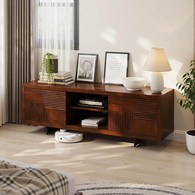 Trapeze TV Stand for Living Room – Wooden Media Console - Image 7