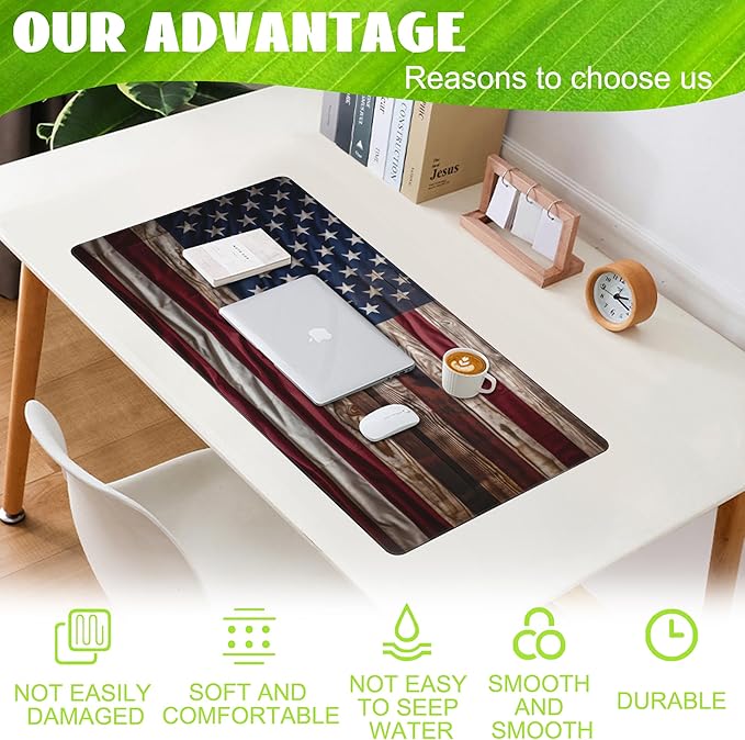 Eflxamz Large Gaming Mouse Pad for Desk, Wooden American Flag Desk Mat - Image 4