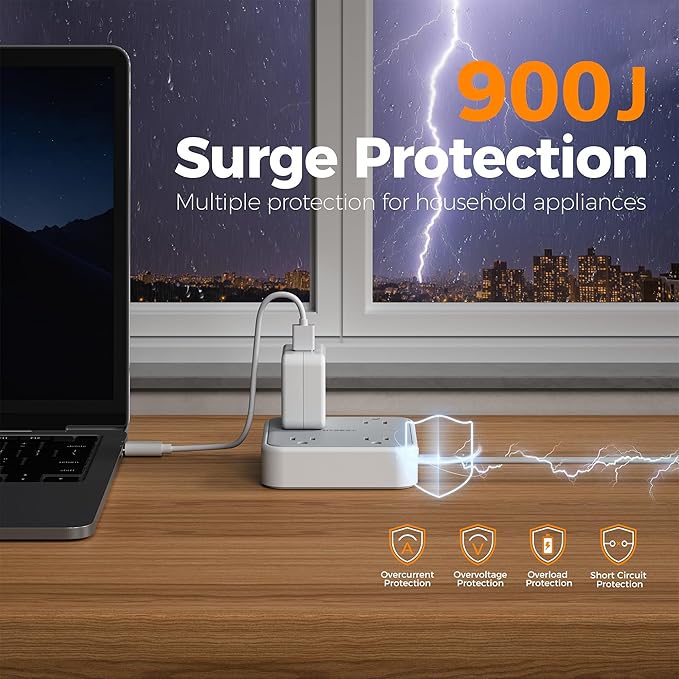 Surge Protector Long Extension Cord 25FT, TESSAN Flat Plug Power Strip - Image 2