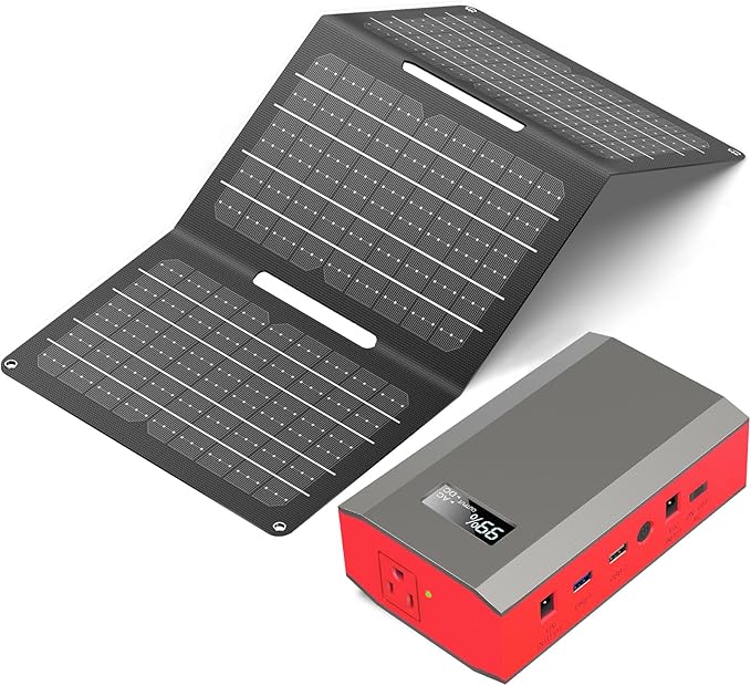Portable Solar Power Bank with AC Outlet 65W 110V External Battery Pack by ZeroKor