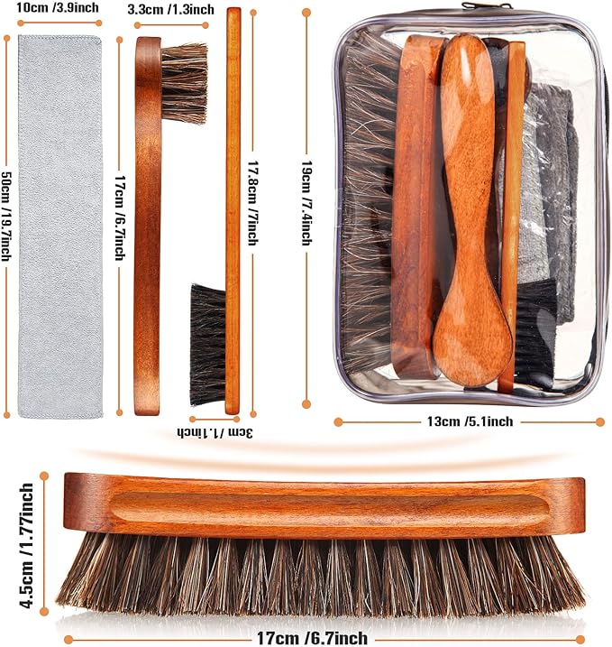 7 Pcs Horsehair Shine Shoes Brush Kit Polish Dauber Applicators Cleaning - Image 2
