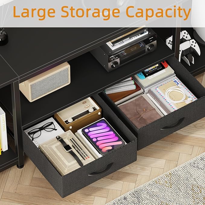 GYIIYUO LED TV Stand with Mount and Power Outlet & Fabric Drawers - Image 5