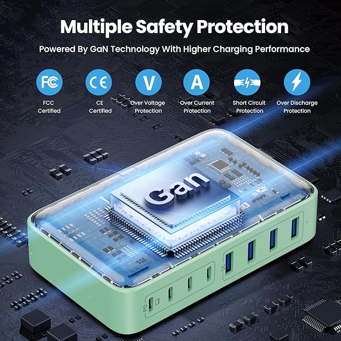 USB C Charger 200W USB C Charger Block GaN III 8-Port Fast Charging Station PD - Image 3