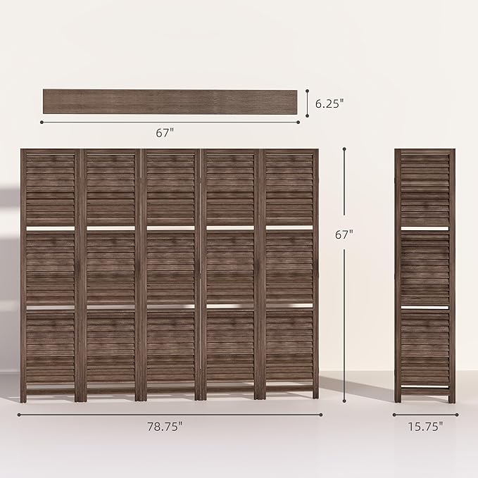 HOMCOM Room Divider, 5 Panel 67" Tall Wood Privacy Screen - Image 7