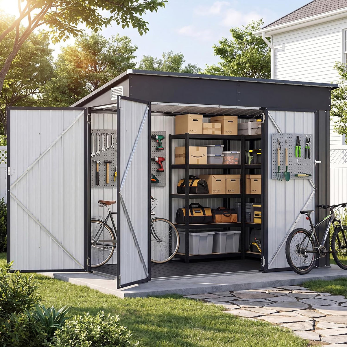 aoxun 7.5'x4' triple door shed outdoor storage shed, main product view