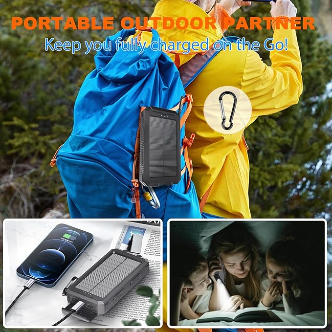 Power Bank Solar Charger 20, Portable Phone Charger, 4 Cables Outdoor - Image 8