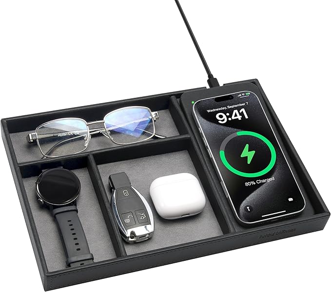 Valet Tray, Built in Wireless Charging Pad, Nightstand Organizer, Two-Toned by wirelessfuturecharger