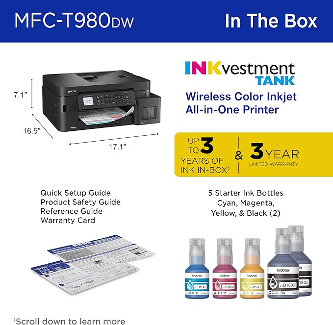 Brother INKvestment Tank 980 Wireless and Ethernet Color Inkjet All-in-One - Image 8