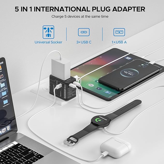 Universal Travel Adapter, 75W GaN International Power Adapter - Image 5